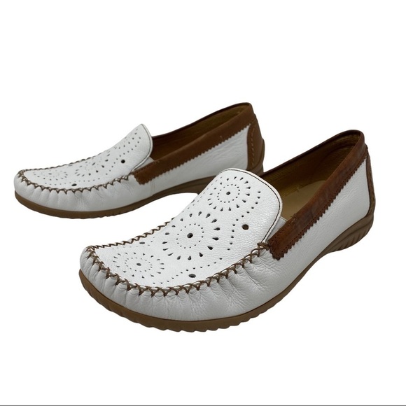 Gabor White Leather Perforated Slip On Loafer Moccasins - Picture 3 of 8
